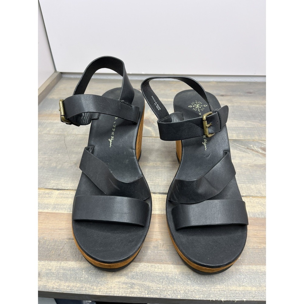 Free People Vegan Wedge Black Sandal Platform‎ Size 10